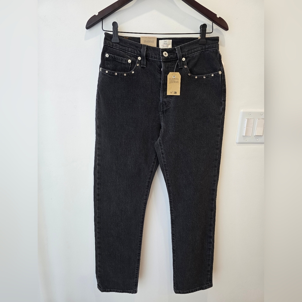 LEVI'S Original 501 Dark Gray Black Denim Jeans High Rise Straight Leg 27 30